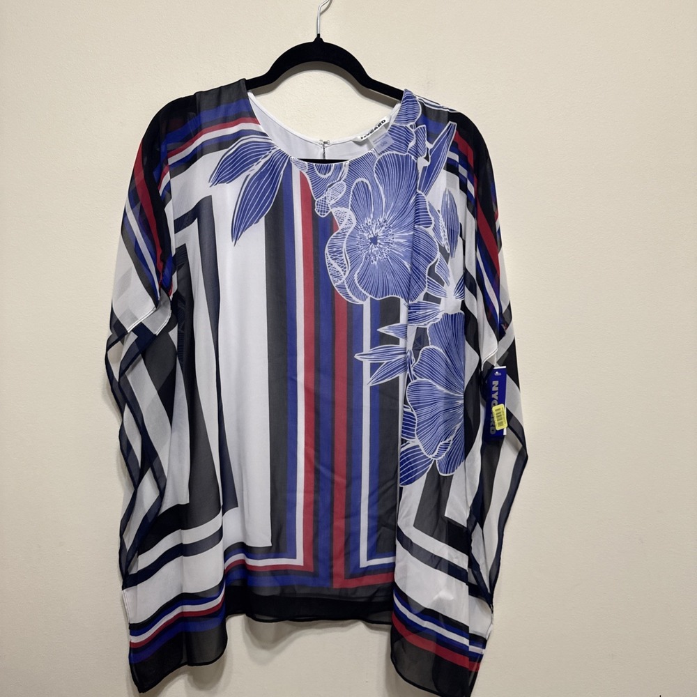 Nygård Woven Color Block Keyhole Back Handkerchief Hem Knit Lined Poncho NWT